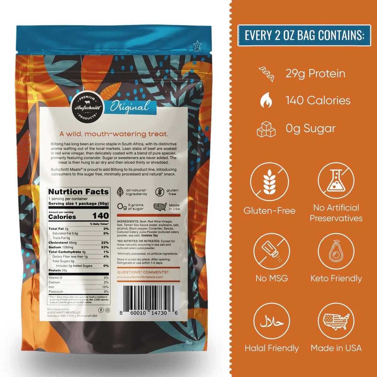 Aufschnitt Meats-Biltong Jerky, Original 2oz - Image 2