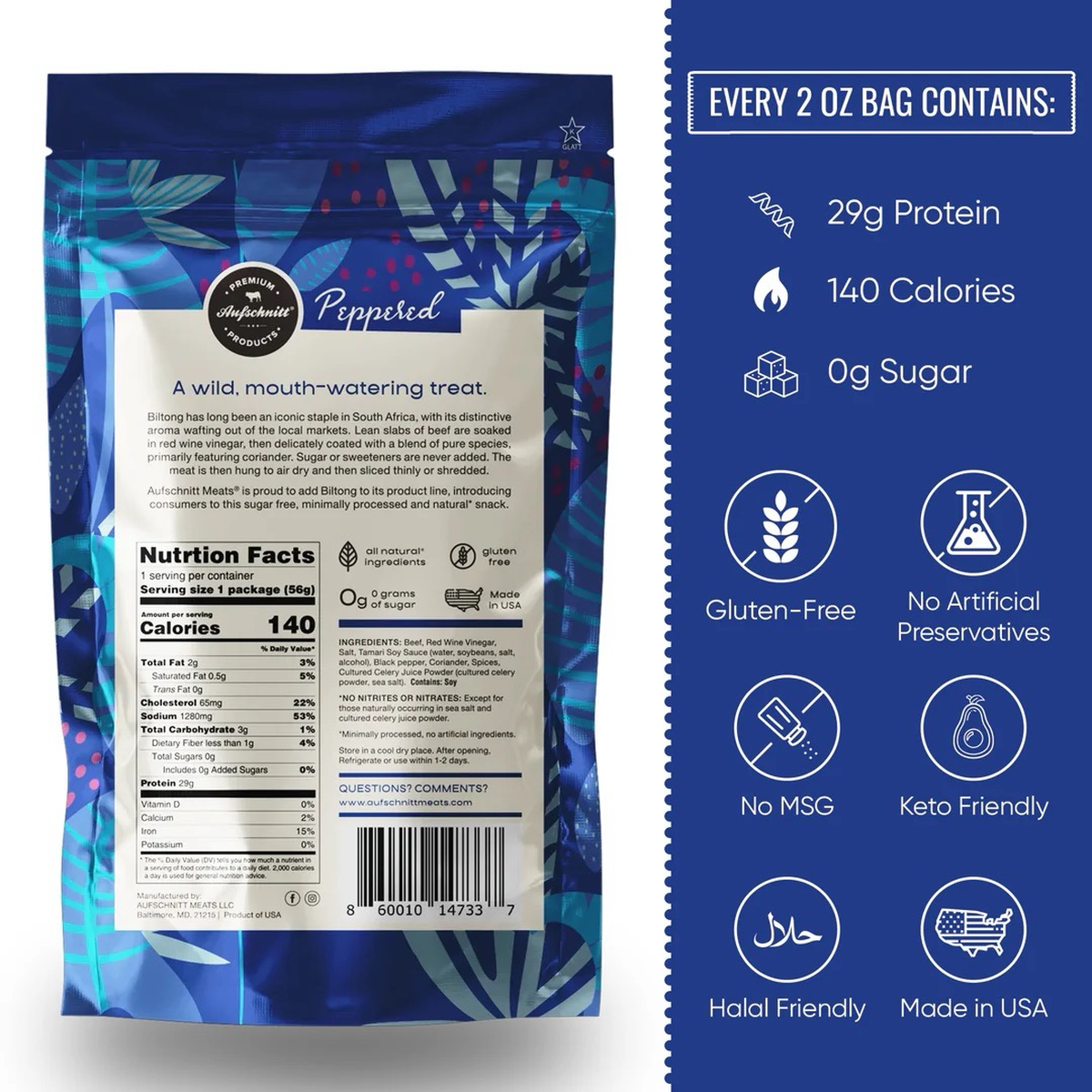 Aufschnitt Meats-Biltong Jerky, Peppered 2oz - Image 2