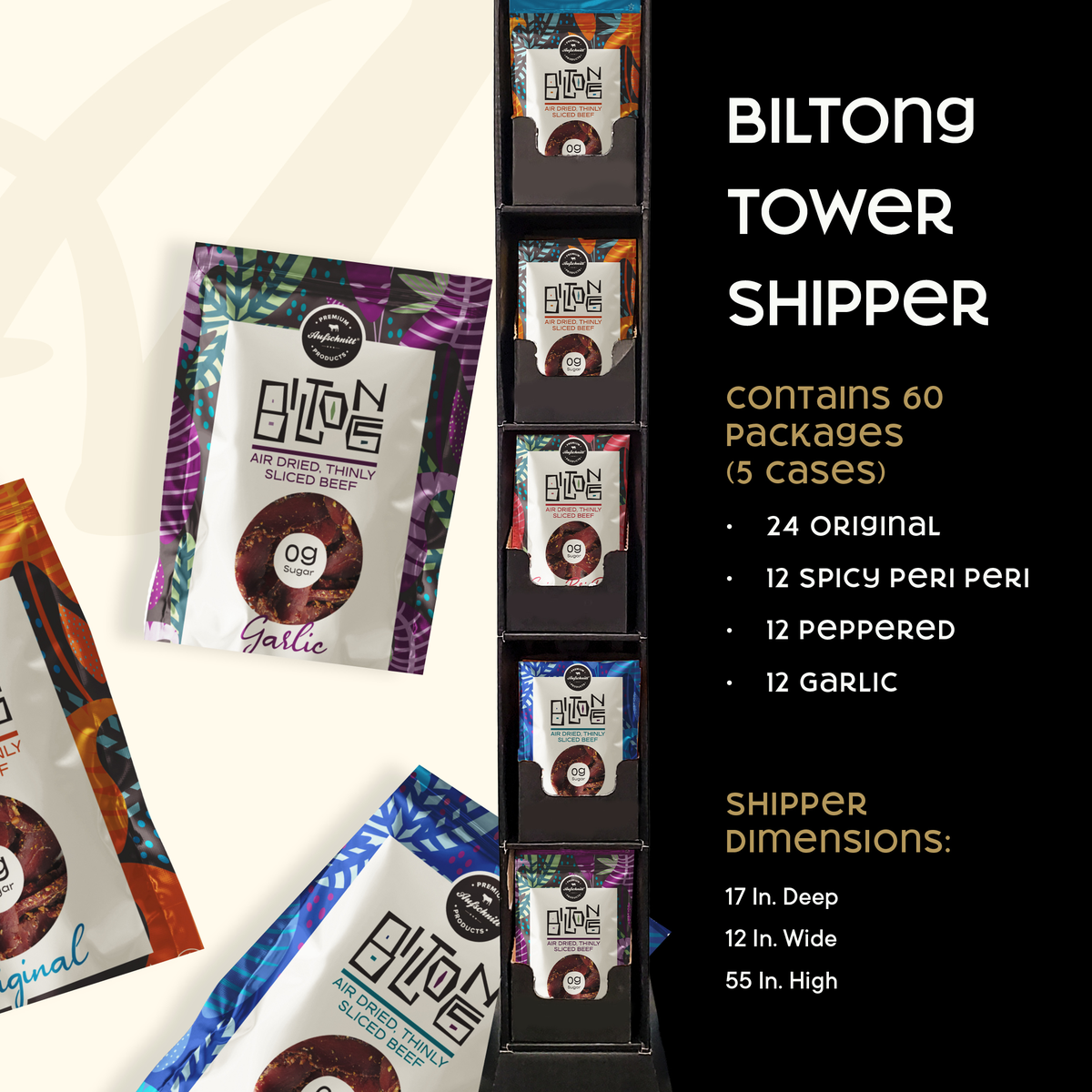 Aufschnitt Meats-Biltong 2oz Jerky Shipper, 60 Piece 4 Varieties (Copy) - Image 2