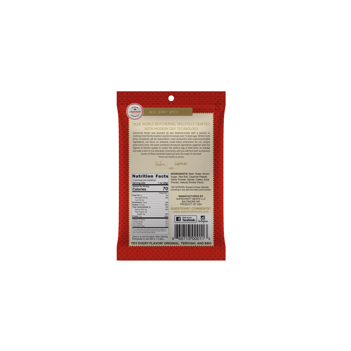 Aufschnitt Meats-Jerky, Spicy 2oz - Image 2