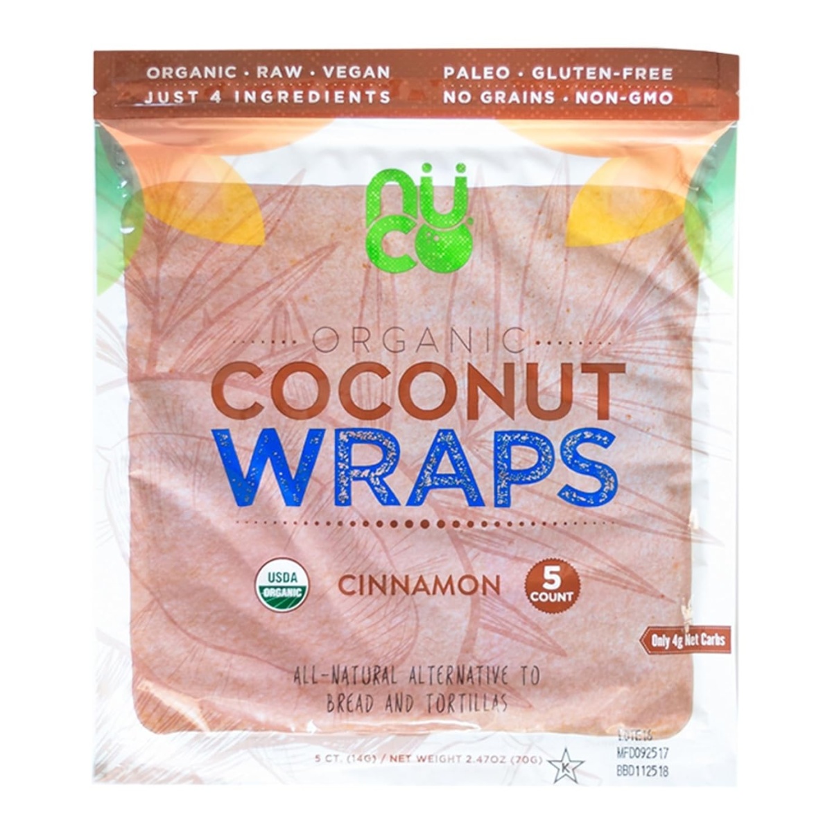 NUCO-Organic Coconut Wraps, Cinnamon (5CT Pack)