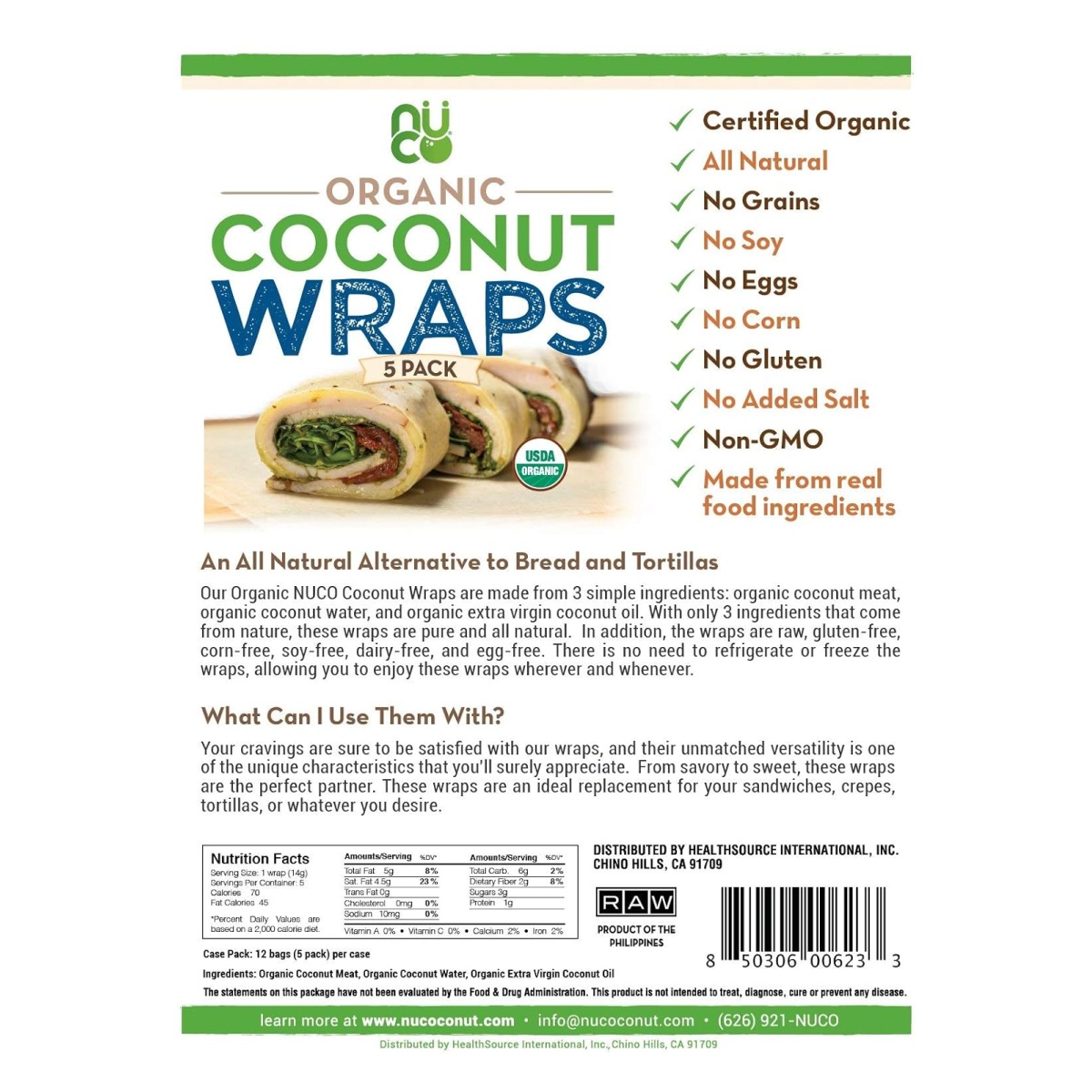 NUCO-Organic Coconut Wraps, Original (5CT Pack) - Image 2