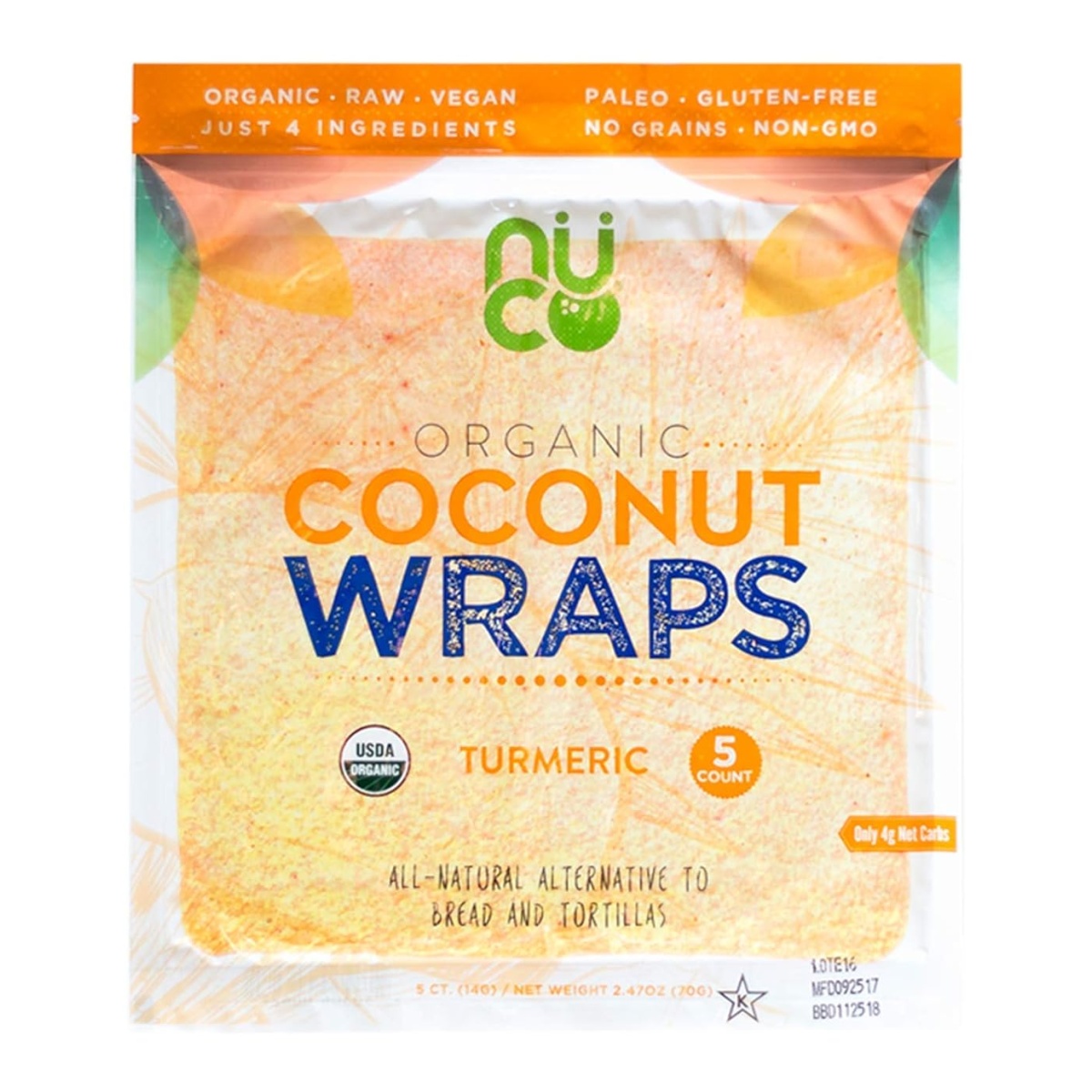 NUCO-Organic Coconut Wraps, Turmeric (5CT Pack)